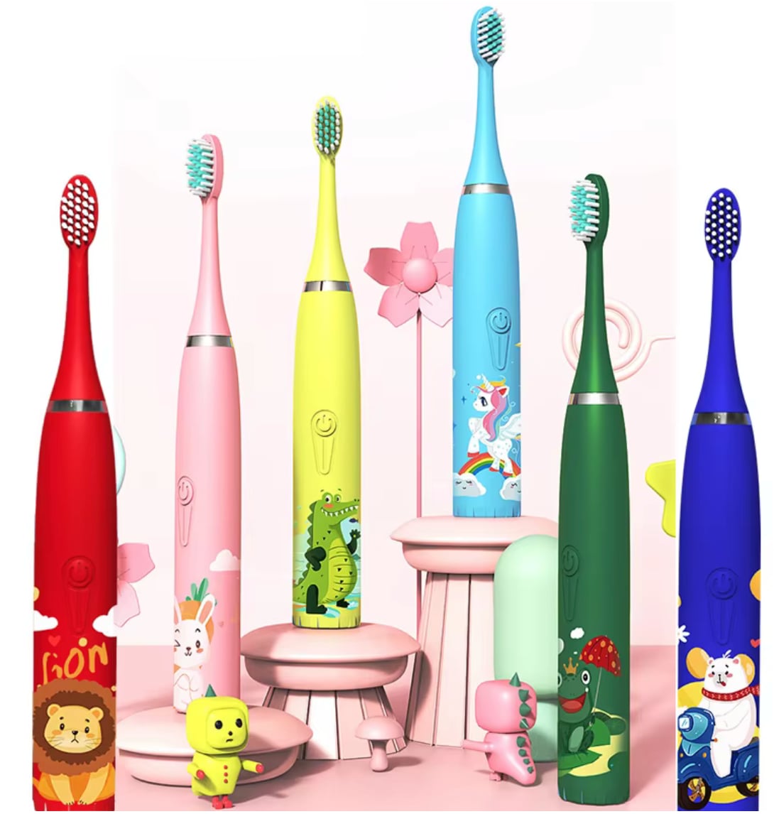 Detská elektrická zubná kefka so vstavaným časovačom a 4 prídavnými/náhradnými hlavicami kefky