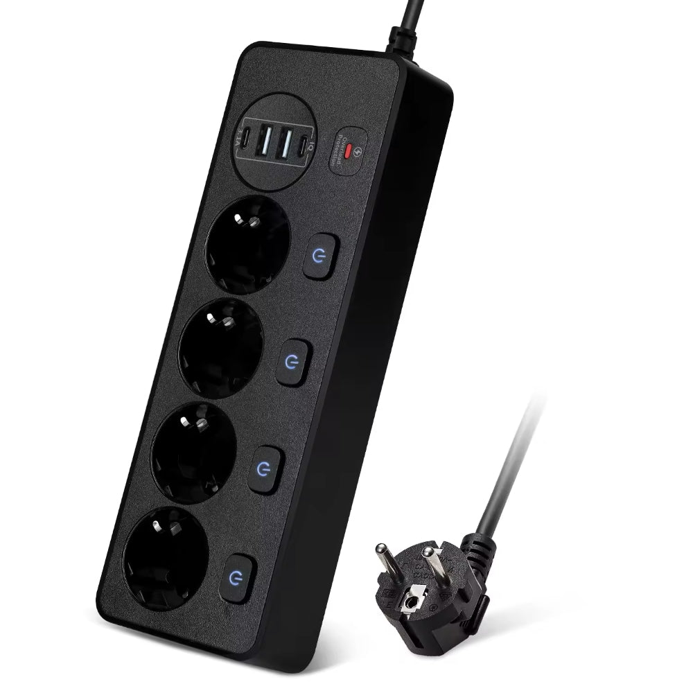 Predlžovací kábel s prepäťovou ochranou, vypínač, 4 x Schuko, 2 x USB-A, 2 x USB-C