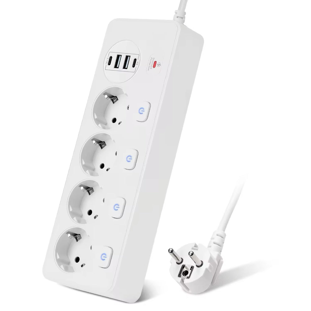 Predlžovací kábel s prepäťovou ochranou, vypínač, 4 x Schuko, 2 x USB-A, 2 x USB-C