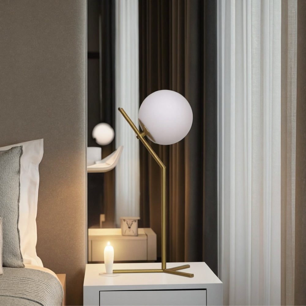 Dizajnová stolná lampa Alaris, sklo, kov