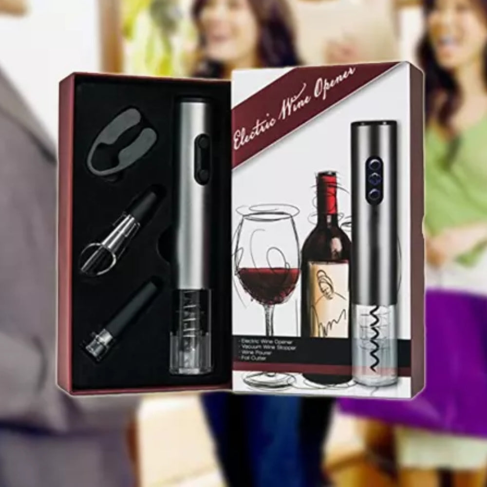 Sada 4v1 na víno, elektrický otvárač, vákuová zátka, prevzdušňovač a nôž na fóliu
