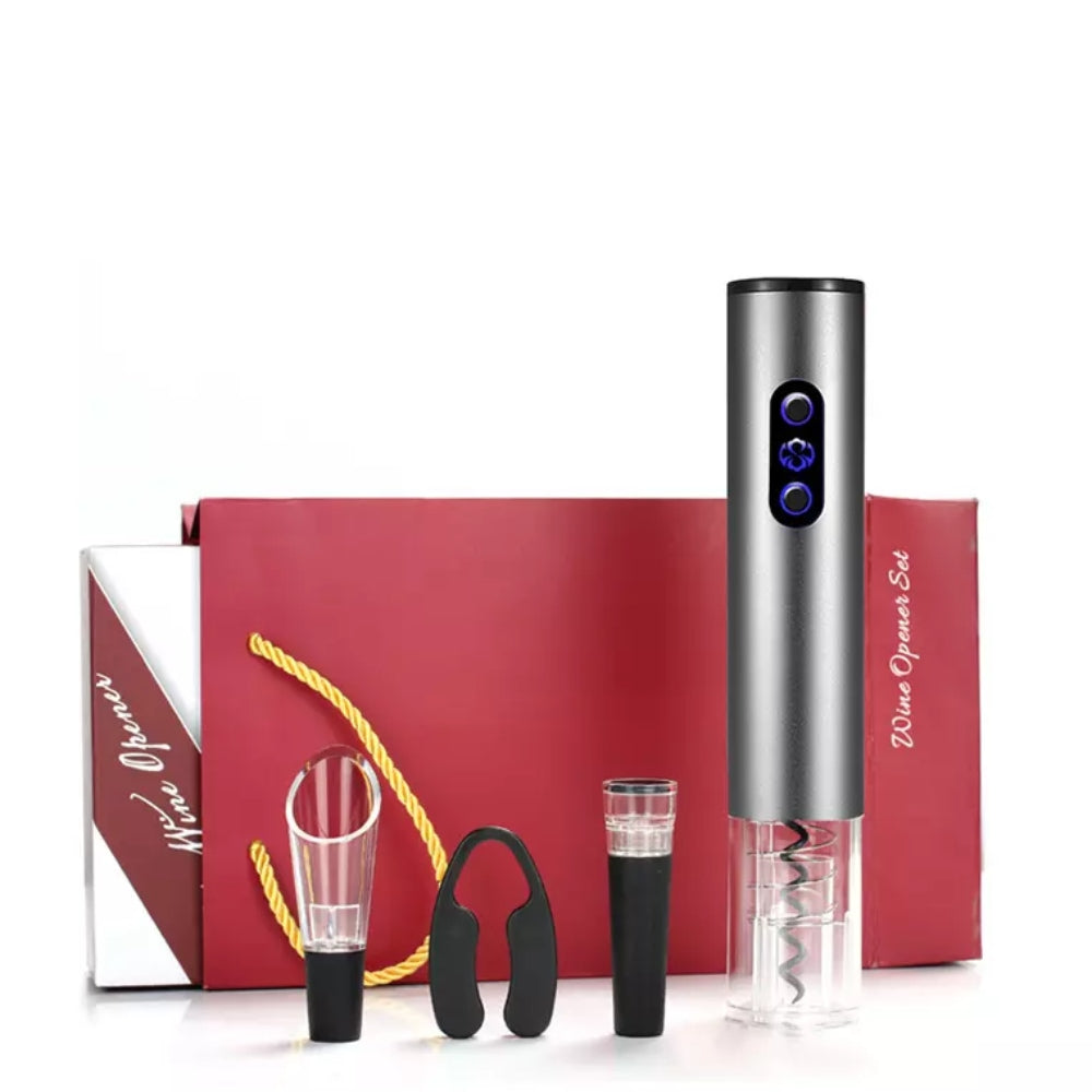 Sada 4v1 na víno, elektrický otvárač, vákuová zátka, prevzdušňovač a nôž na fóliu