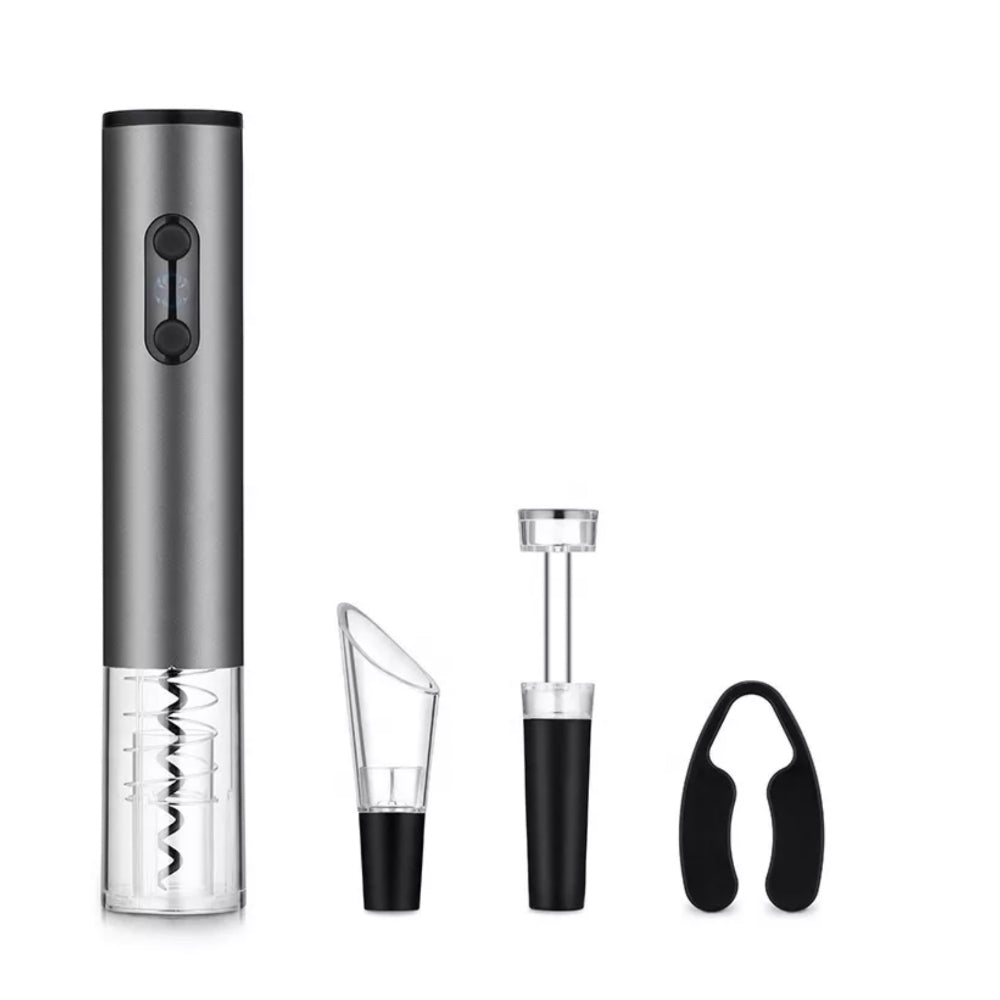 Sada 4v1 na víno, elektrický otvárač, vákuová zátka, prevzdušňovač a nôž na fóliu