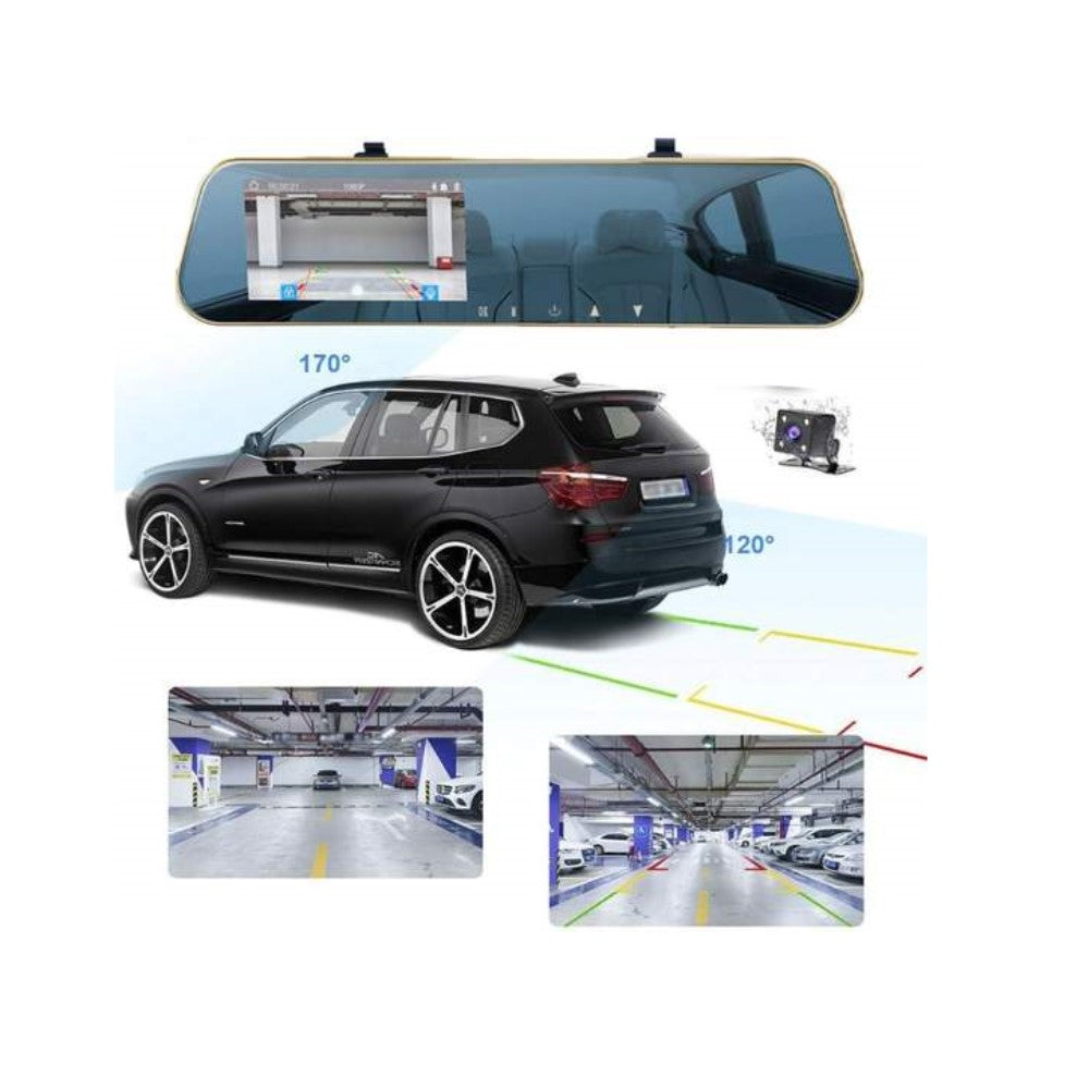 Spätné zrkadlo v aute s funkciou DVR FULL HD 1080P pre predný záznam, 4,3-palcovou LCD obrazovkou a kamerou pre cúvanie