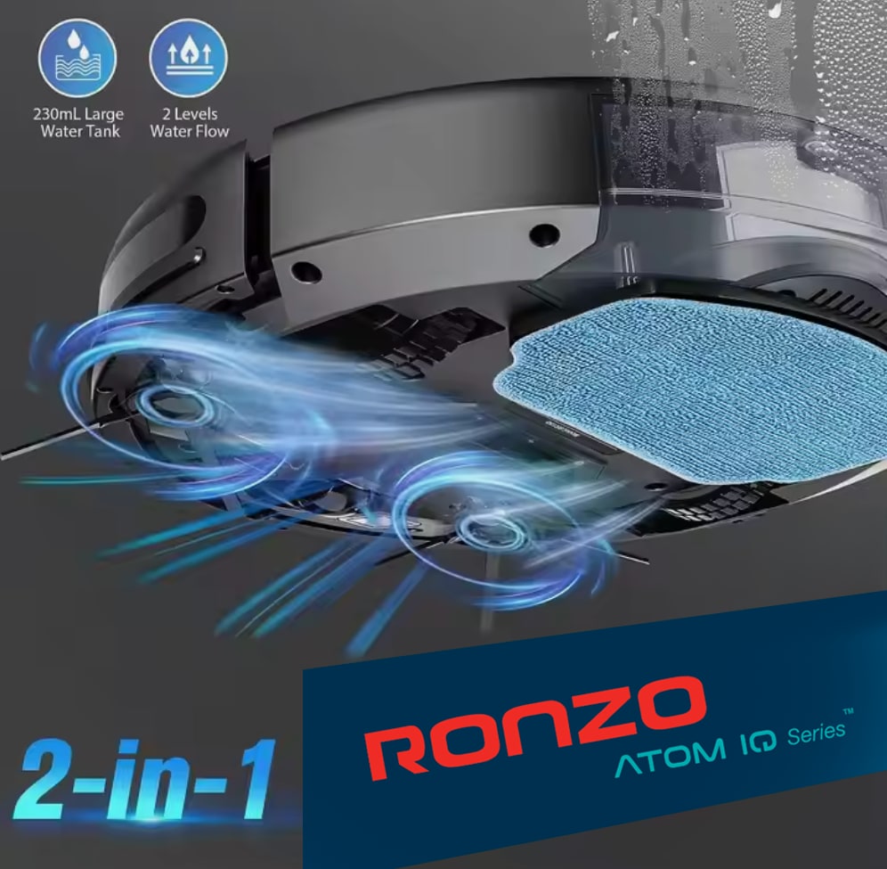 RONZO ATOM IQ Robotický vysávač a čistič podláh s nabíjacou stanicou