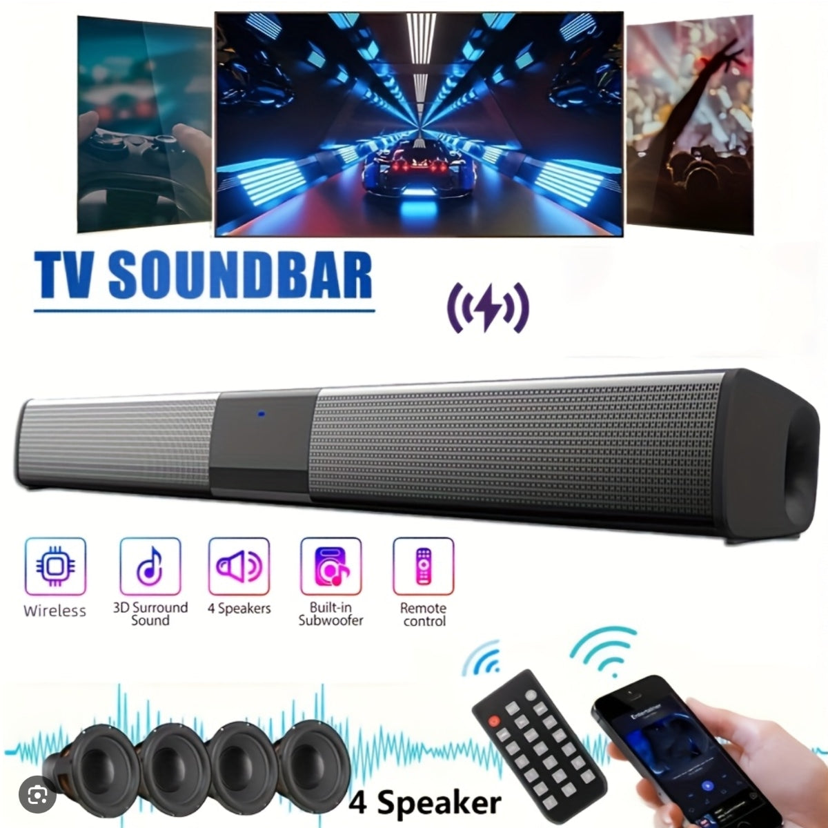 SonicLine 4.0 Bluetooth soundbar – 55 cm, 4 reproduktory, priestorový zvuk