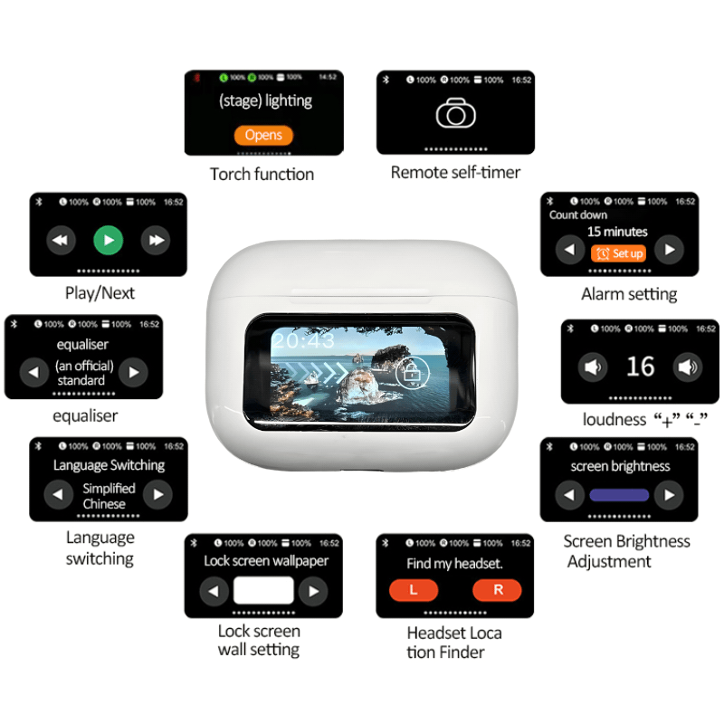 TouchPods S10 Pro ANC/ENC bezdrôtové Bluetooth slúchadlá, LCD dotyková obrazovka, aktívne potlačenie hluku, inteligentný AI prekladač