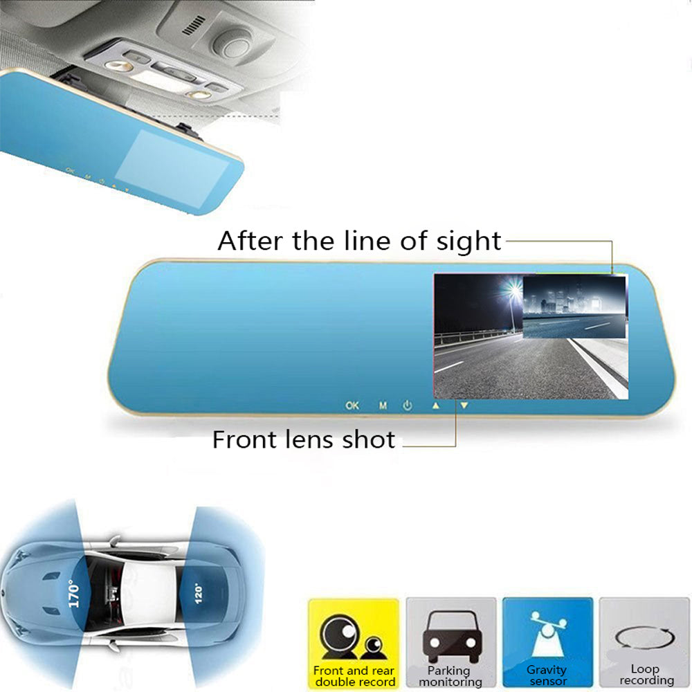 Spätné zrkadlo v aute s funkciou DVR FULL HD 1080P pre predný záznam, 4,3-palcovou LCD obrazovkou a kamerou pre cúvanie